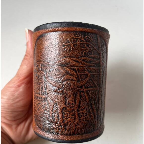 PETER PINDER Leather Pen Holder Brown Caribou Water Buffalo Bamboo 4" Felt - Picture 10 of 10